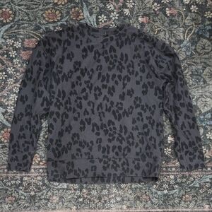 The Limited Women's Charcoal and Black Leopard-Print Crewneck